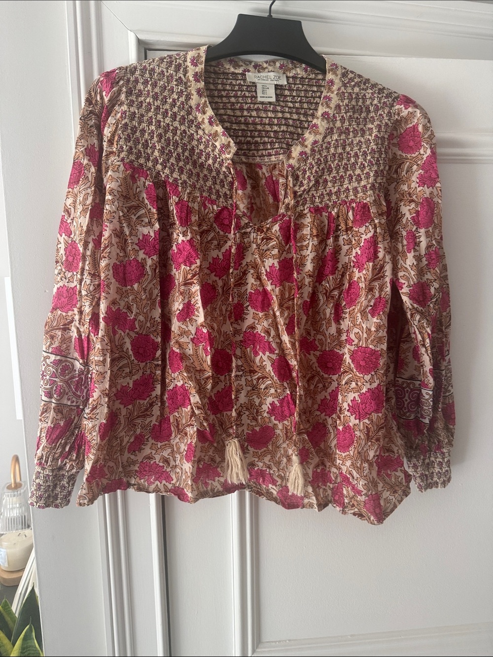 Rachel Zoe Floral Peasant Blouse in Pink and Cream